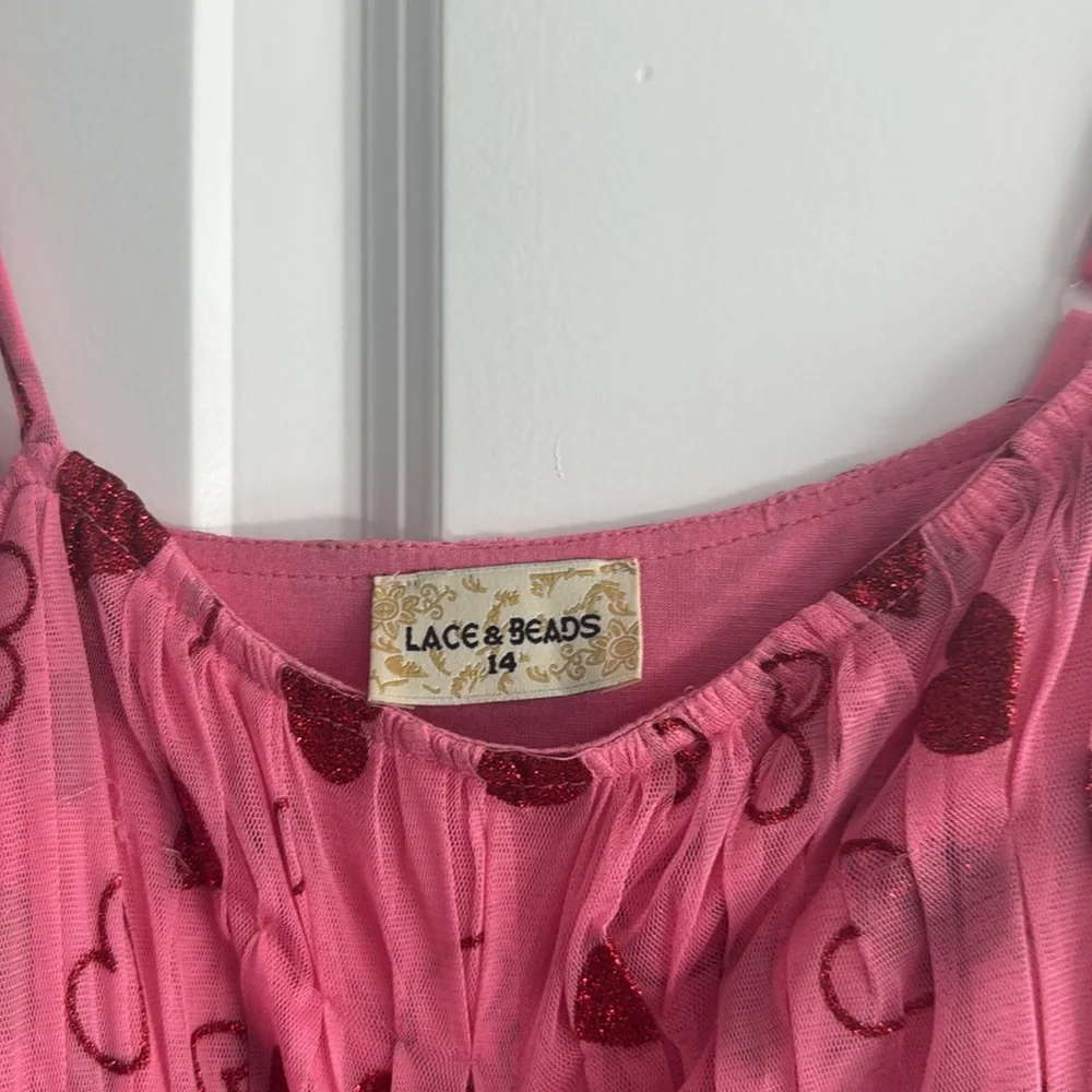 Lace & Beads, Pink Sparkly Heart Valentines Day Dress (US 14) - Picture 2 of 3